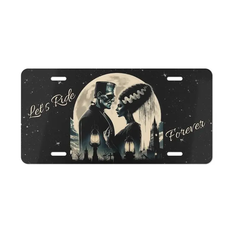 Frankenstein & Bride Vanity Plate: Gothic Monster Car Decor