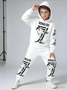 C Ronaldo Kids' 7-Number Hoodie Set, 3D Print Long Sleeve Sweatshirt & Pants, Casual Sportswear for All Seasons, Comfortable Fit, Hoodies