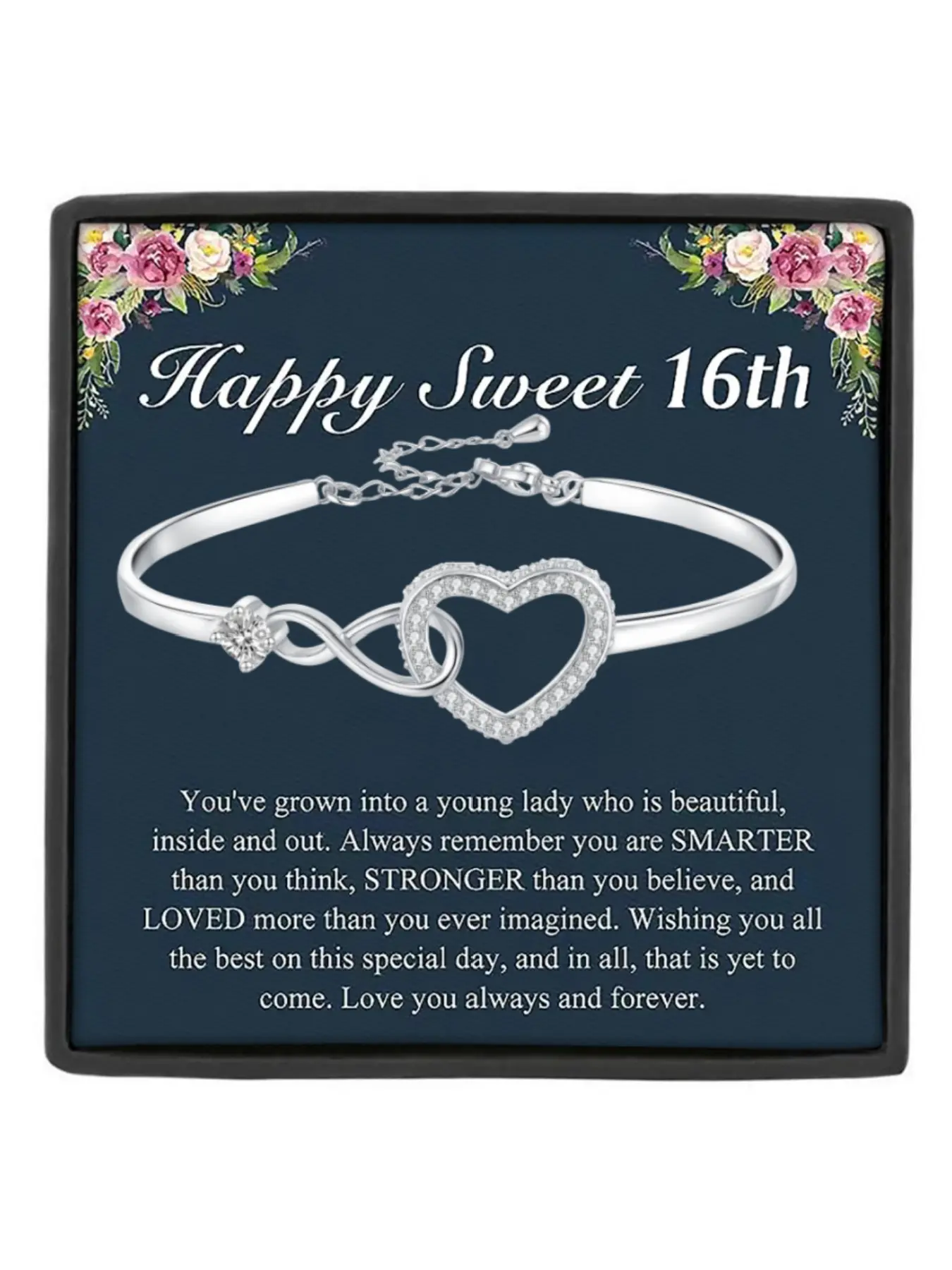 Happy Sweet 16th Bracelet Infinity Heart CZ Cuff Bracelets Bangle Bracelet Birthday Gift,Christmas Gift Sweet 16th Birthday Gift Heart Lock Bracelet, Heart Shaped Bracelet, Bracelet Jewelry