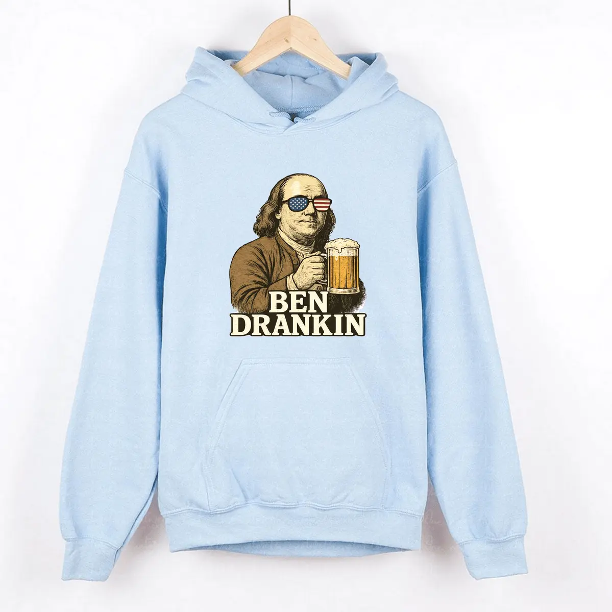 Women's Casual Soft Cotton Funny Graphic Ben Drankin Patriotic Beer Hoodie Sweatshirt, 4th Of July Benjamin Franklin Clothes for Men, All Seasons