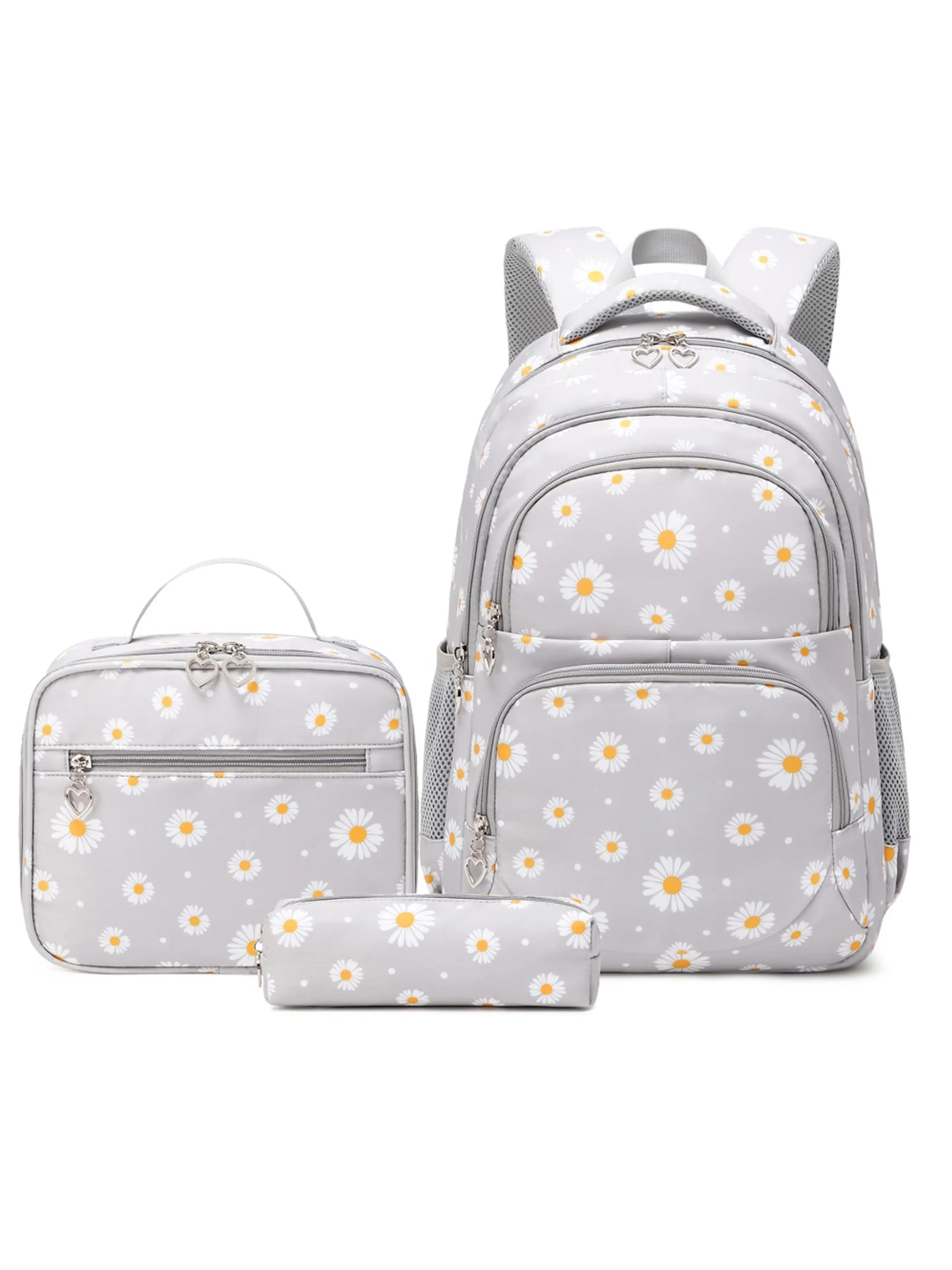 3pcs Set Daisy Prints Pattern Backpack Set for Girls, Student Bookbag Set with Lunch Box and Pencil Bag, Perfect for School Supplies, School Backpacks