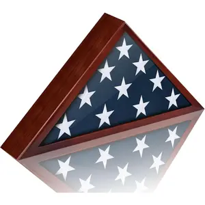 Flag Display Case for 5x9.5 Burial Flag Veteran Flag Display Box Solid Wood Military Memorial Shadow Box Frame for Wall or Tabletop Red