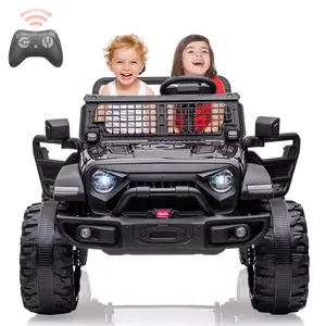 GARVEE 24V 2-Seater Electric Ride-On Truck with Remote Control, Large 20" Seat, 15.5" Wheels, LED Lights, Spacious Storage, Bottle Holder, Music, Horn, and USB Port - Black