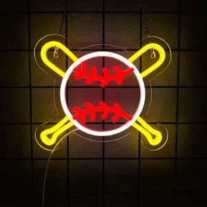 Baseball Neon Sign for Wall Decor, LED Neon Lights for Bedroom, Game Room, Man Cave, Bar, Teen Room, Boys Room, Girls Room, Baseball Bat and Ball Neon Wall Sign, Cool Baseball Room Decor, USB Powered LED Wall Light.