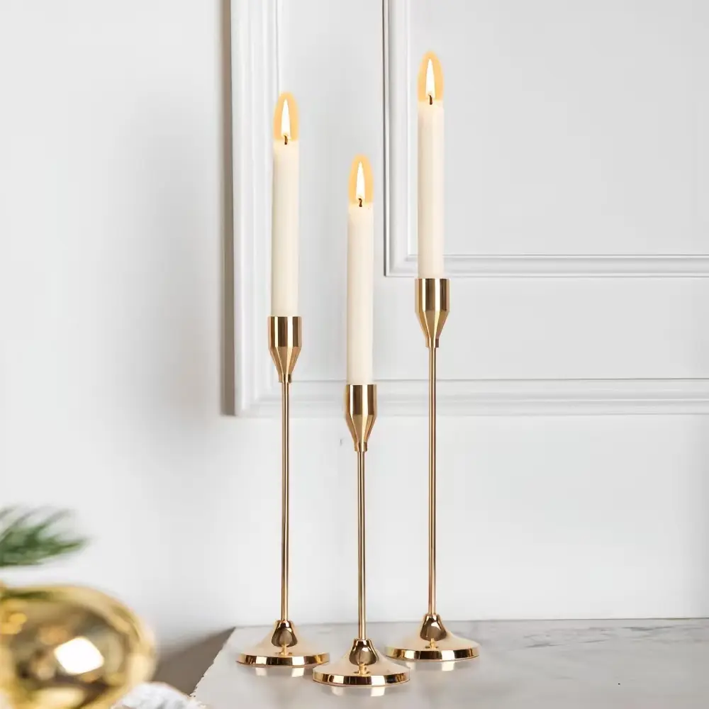 Polished Finish Gold Metal Taper Candle Holders, Modern Luxury Indoor Multiple Packs Tall Candlestick Set, Interior Decoration Accessories for Wedding, Home Mantel Table Centerpiece Decor (Candles Not Included)