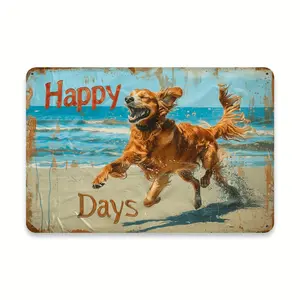 1pc Vintage Dog Beach Scene Metal Tin Sign, 12x8 Inch Iron Wall Art, Indoor/Outdoor Decorative Plaque for Home, Cafe, Garden, Party Supplies