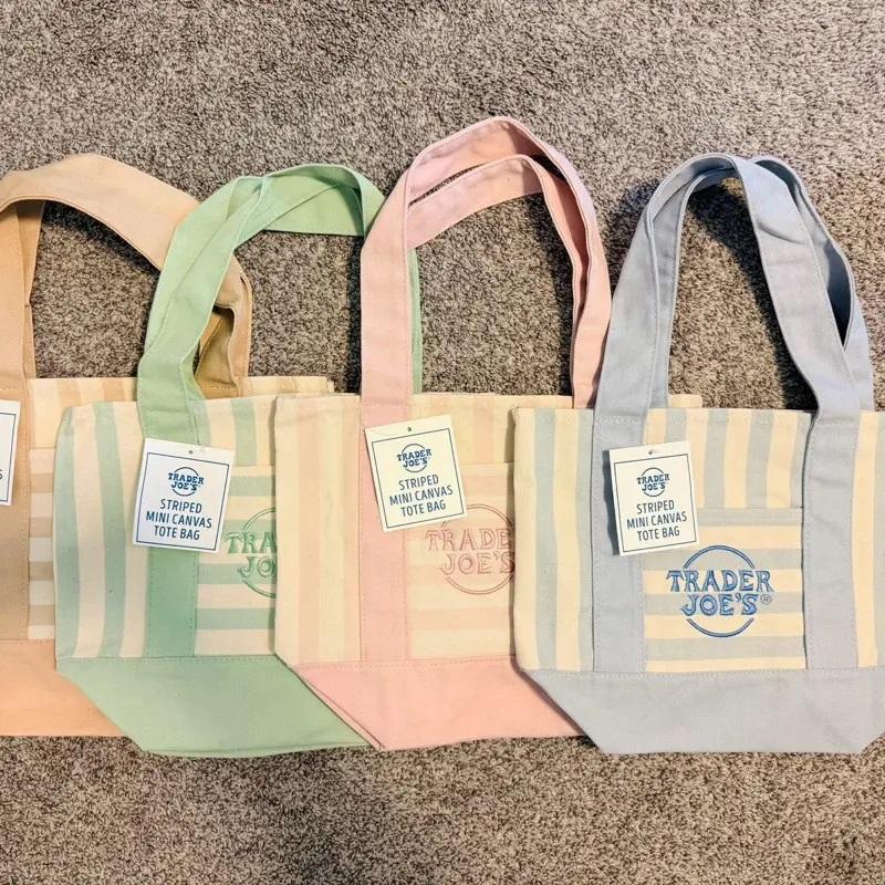 Trader Joe’s Striped Canvas Tote Bag - Cute Versatile Reusable Handbag, Lightweight Portable Daily Shopping Accessory, 4 Pastel Color Options (Trader Joes Bag)