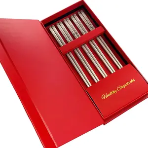 ‌Trekio Pure Titanium Chopsticks, 5 Pairs - Ultralight, Heat-Resistant & Non-Slip Design with Chinese Blessings | Elegant Gift Box for Asian Family & Food Lovers (9.17 Inches)