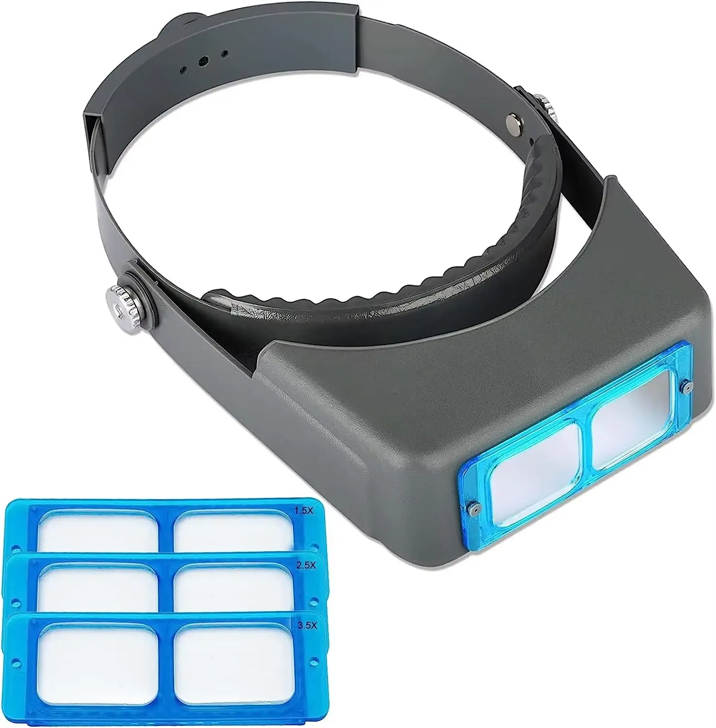 TOOLTOS Double Lens Adjustable Headband Magnifier Set - Interchangeable Multiple Lenses, Head-Mounted Magnifying Glass for DIY Beading & Jewelry Making Projects