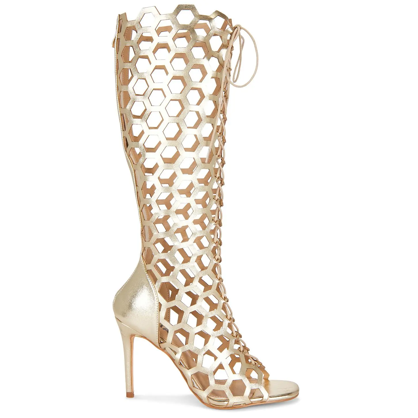 NIIHAI Honeycomb Lace Up Heel in Gold