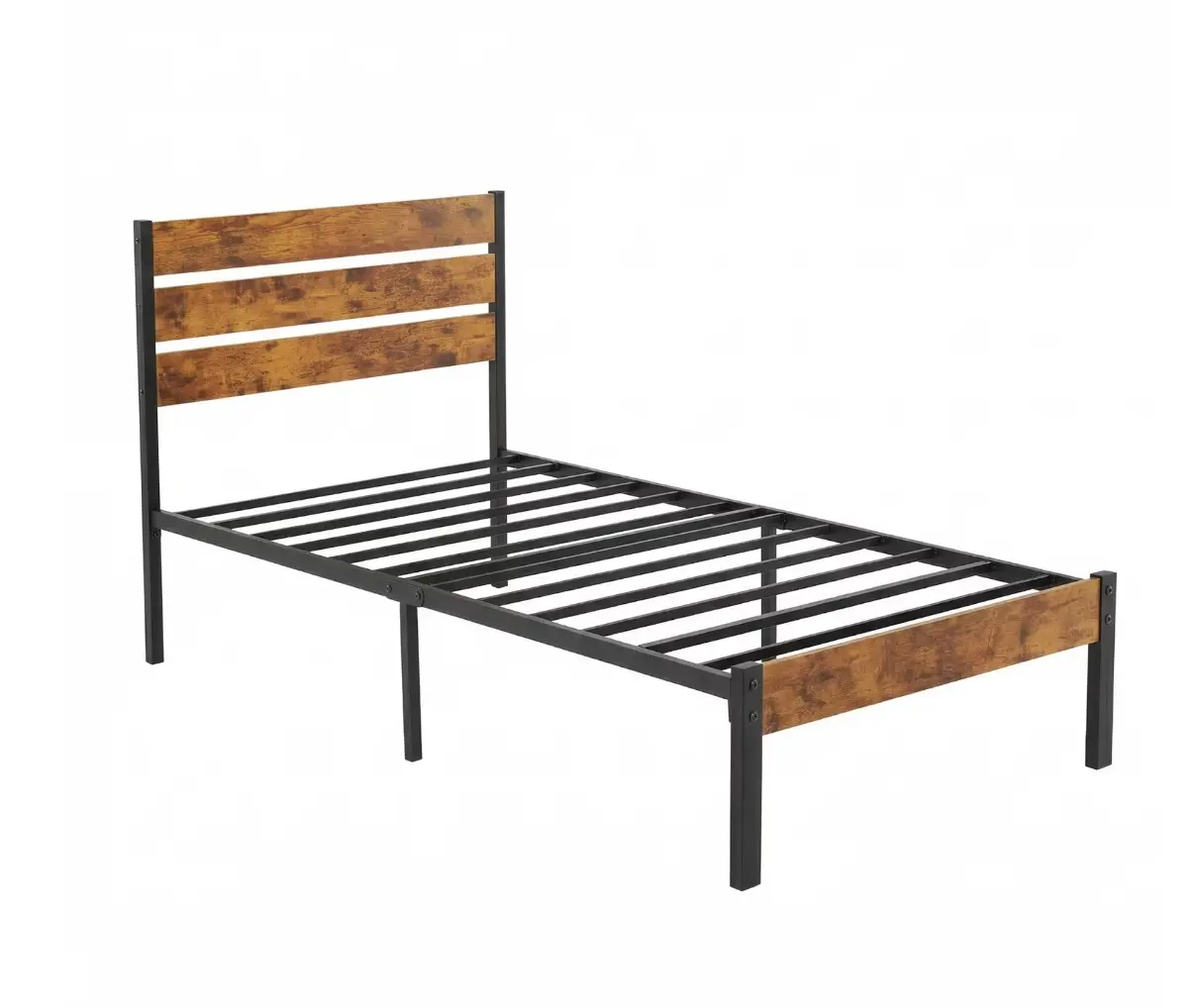 Metal Platform Bed Frame with Headboard & Footboard - No Box Spring Needed, 800LBS Sturdy Wooden Slats Support, Industrial Style