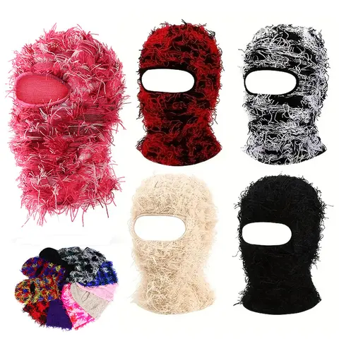 Unisex Distressed Balaclava Ski Mask - Knitted Full Face Mask, Beanie Cap, Winter Neck Warmer for Adults, Suitable for Festivals & All Seasons, One Size Fits All