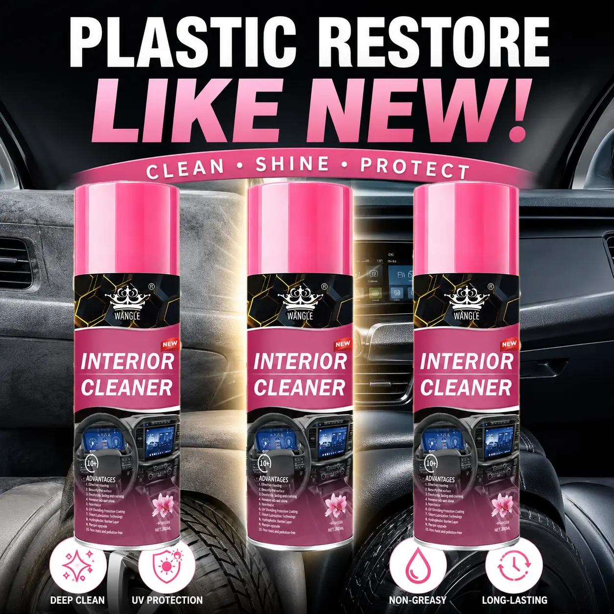 Premium All-Purpose Surface Restorer - Leather & Plastic Care Formula, Cleans Dust Dirt & Grime, Revives Dull Surfaces with Smooth Gloss Finish, Ideal for Car Interiors, Home Furniture & Vinyl