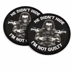 2pcs He Didn't Hide, I'm Not Guilty – Tactical Skull Soldier Patch   3.35" Circle Morale Patches with Hook and Loop Backing