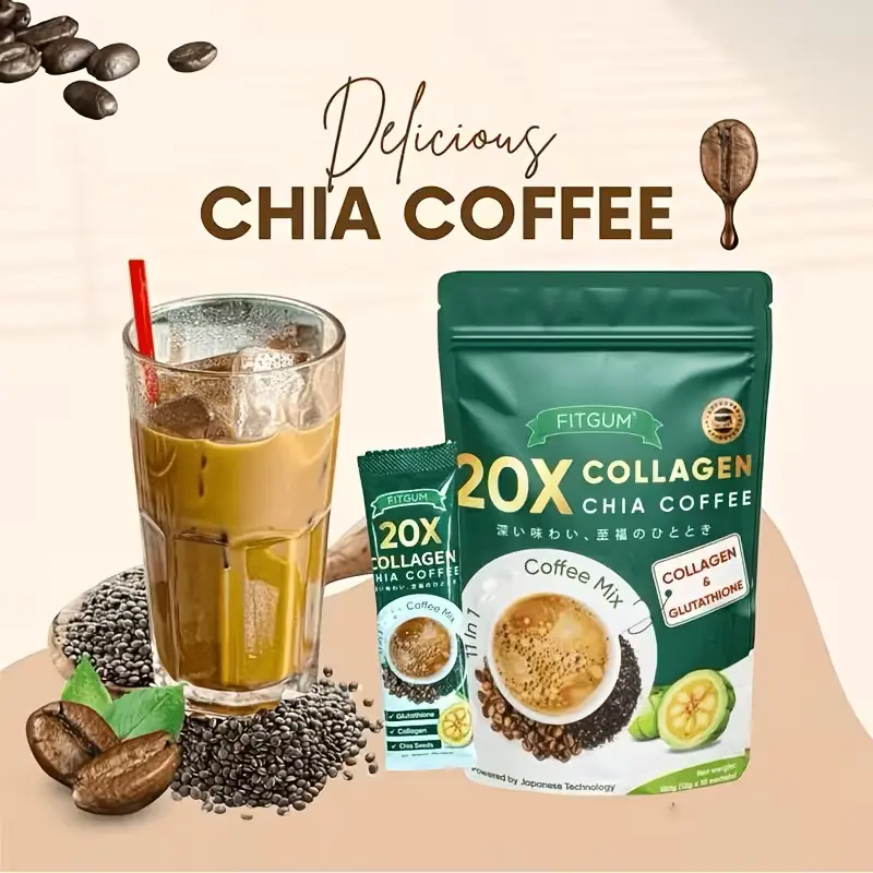 10/20 Pcs Instant Coffee Mix with Collagen & Chia Seeds, 11-in-1 Sugar-Free Coffee Beverage, Goji Berry Blend, 12g Sachets