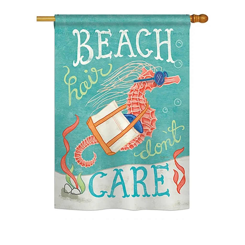Breeze Decor BD-NA-H-107061-IP-BO-D-US18-WA 28 x 40 in. Seahorse Beach Hair Coastal Nautical Impressions Decorative Vertical Double Sided House Flag