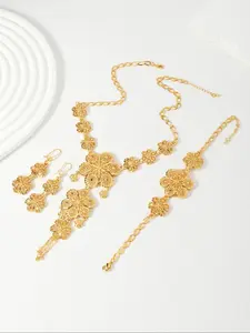 Flower Design Jewelry Set, Fashion Necklace & Dangle Earrings & Bracelet for Party, Daily Clothing Decor, Trendy All-match & Exquisite Jewelry for Birthday Gift, Elegant Jewelry Set, Matching Jewelry Set