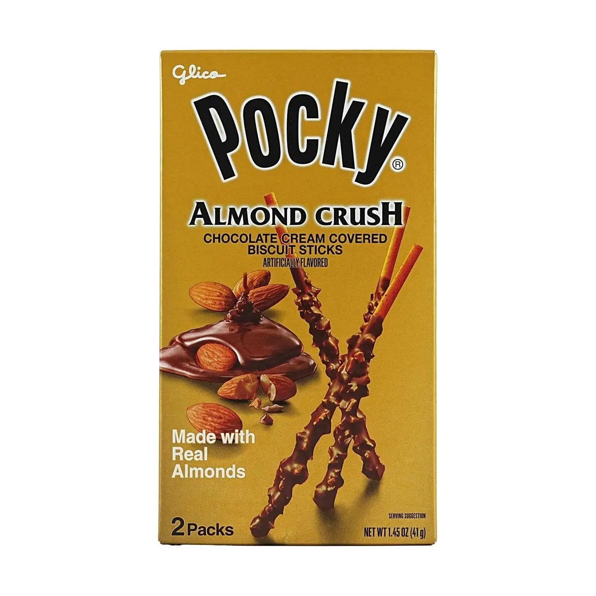 Glico Pocky Almond Chocolate Cream Coated Biscuit Sticks, 2 Packs, 41g - Crunchy Snack for Kids & Adults