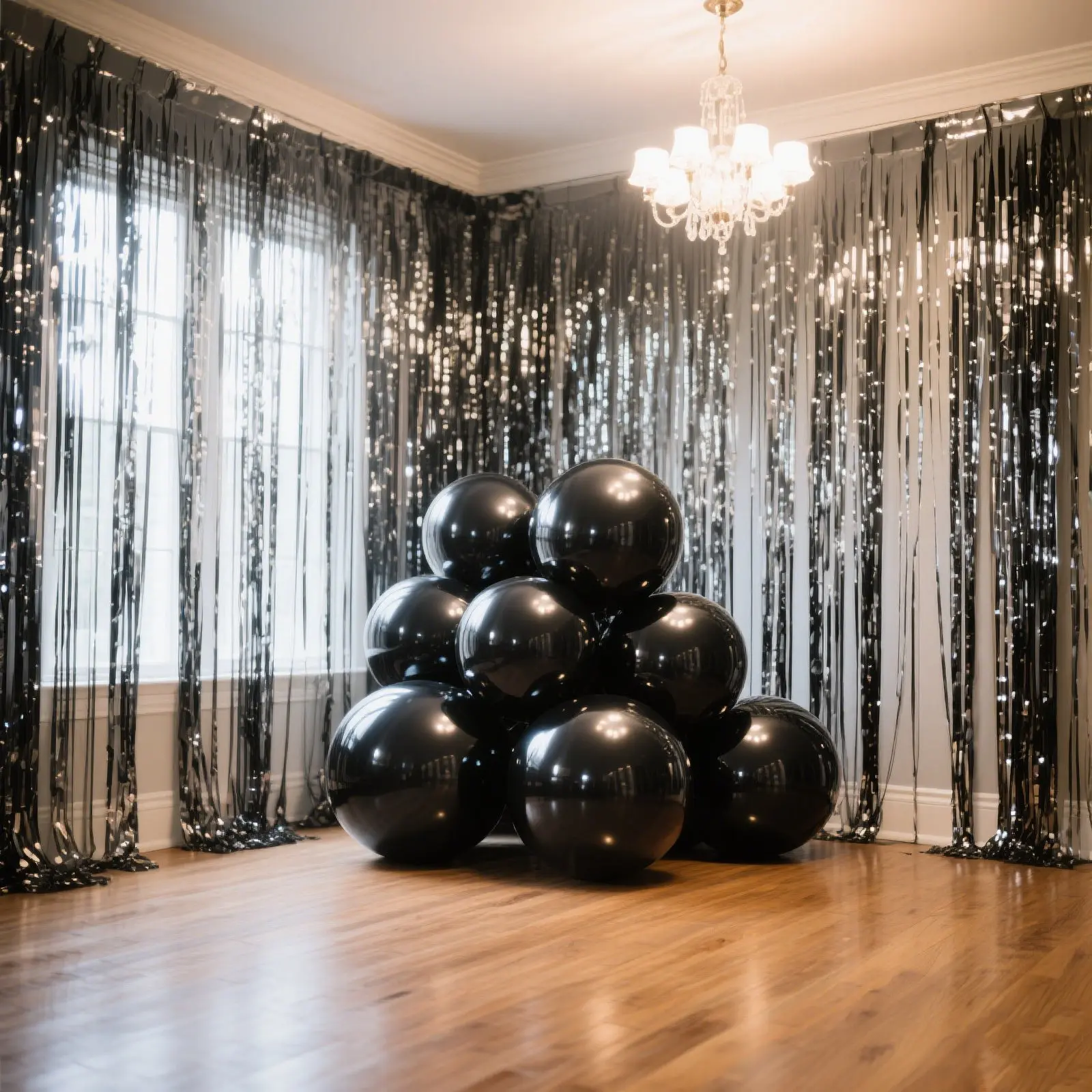 4-Pack 32" Reusable Metallic Black Orbz Mylar Foil Balloons, Large Round Sphere Helium or Air-Filled Decorations for Birthday Party, Baby Shower Celebrations, Birthday Party Decorations