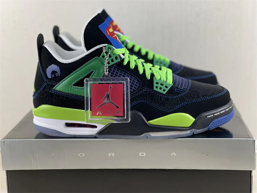 Unisex All Black Mesh Neon Fluorescent Green Cartoon Anime Co Branded Mid Top Retro Street Sneakers Brand New Complete With Black Printed Gift Box