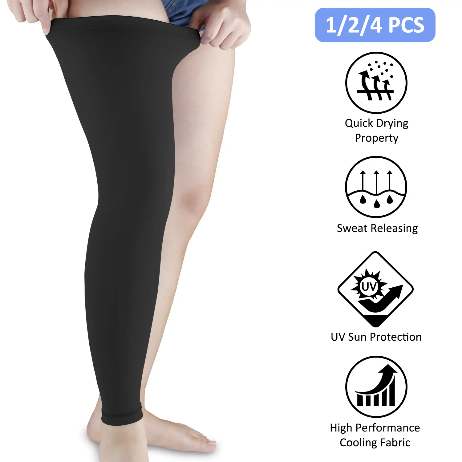 Compression Sports Sleeves, Full Length Protective Leg Gear in Breathable Nylon with an Anti-Slip Band for Football, Running & Fitness, Protect Leg, Sports Protective Gear, Sun Protection