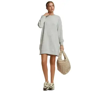 Umgee Grey Crochet Zipper Sweater Dress