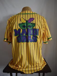 Mardi Gras Men's MARDI GRAS Graphic Baseball Jersey Shirt Yellow NWT