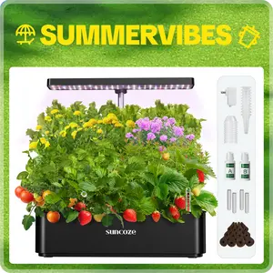 【SummerVibes】SUNCOZE Hydroponics Growing System Kit 12 Pods, 24W LED Grow Light Indoor Garden, 4L Water Tank with Quiet Pump, Adjustable Height Herb Garden Planter Indoor Kit, Gardening Gifts