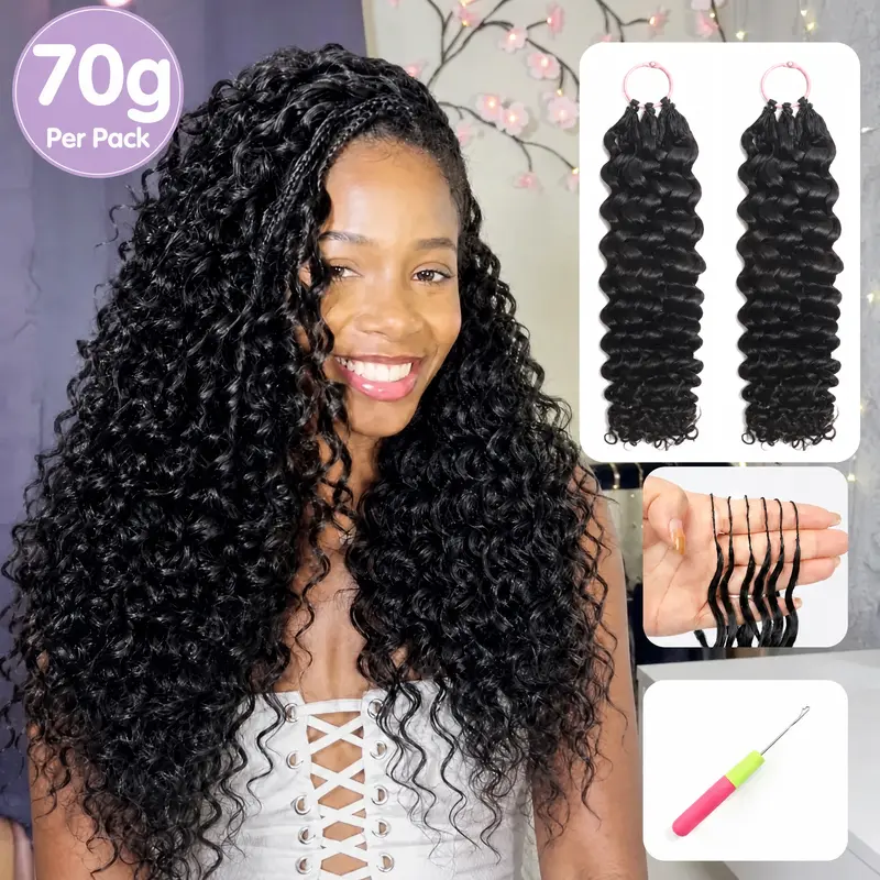 PDFZ Human Hair Crochet Hair Extensions - Water Wave & Deep Wave Miracle Knots Pre-Separated 60 Strands Per Pack Knotless Crochet Hair Protective Style Boho Braids Easy DIY Install Lightweight Reusable Hair #TikTokShopFallDealsForYou