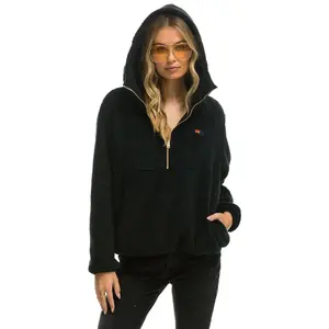 TEDDY UNISEX HOODED HALF ZIP JACKET - BLACK