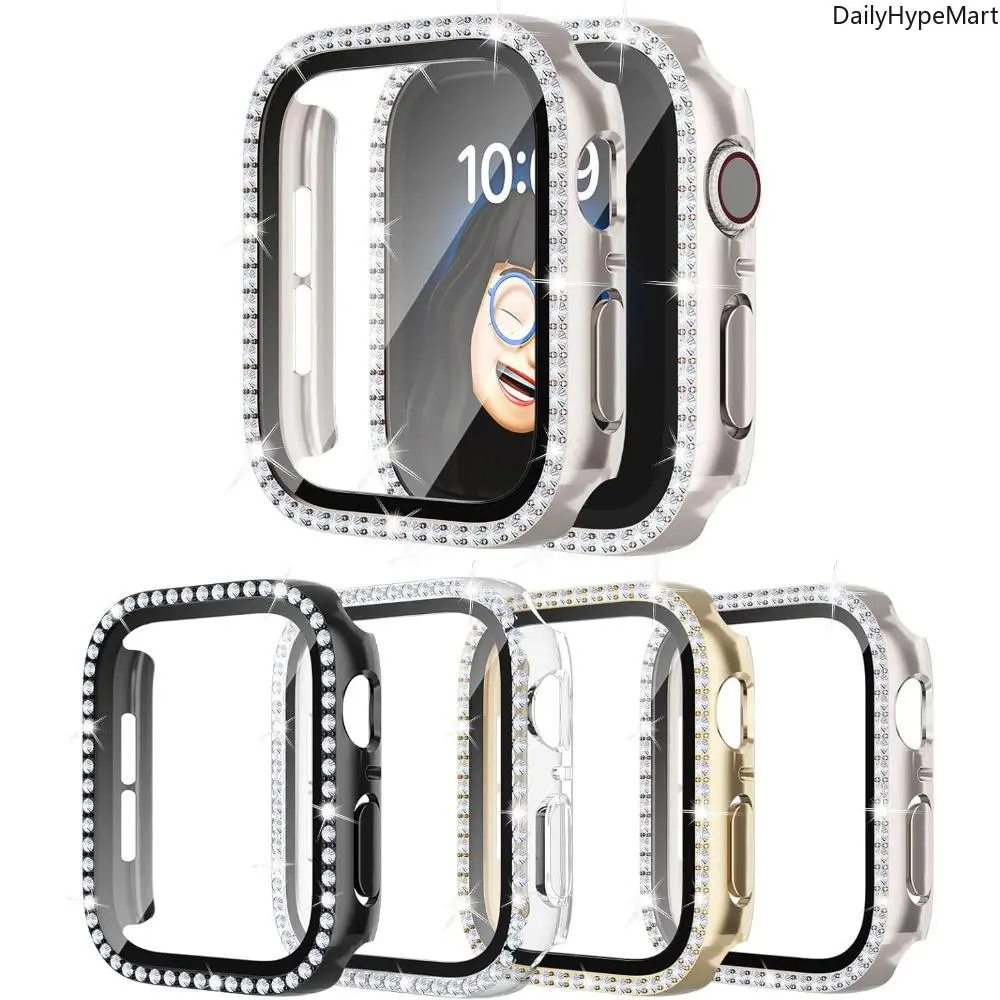 Bling Diamond Apple Watch Case with Tempered Glass - Full Shockproof Tech Accessories, Compatible with Series 4-10 & SE, Sizes 40/41mm & 42/44/45/46mm