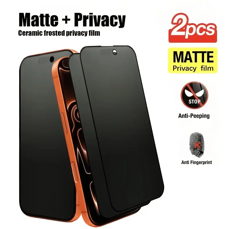 2 Pcs Matte Privacy Ceramic Protective Screen Protectors for iPhone 17 Pro Max/pro/air, 15 Pro/14/13/12/11, Anti-Spy, Precise Fit, Anti-Glare, Anti-Fingerprint, Cellphone Accessories, Protection, Matte Film