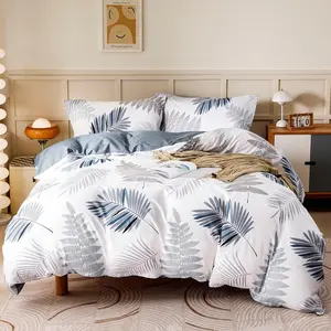 100% Cotton Leaf Pattern Duvet Cover Set, Soft 3 Piece Bedding Set Including 1 Duvet Cover and 2 Pillow Shams