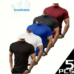 Men's Plain Round Neck Sports Tee, Quick Drying Breathable Short Sleeve Compression T-shirt, Crew Neck Raglan Sleeve Tops for Outdoor Activities