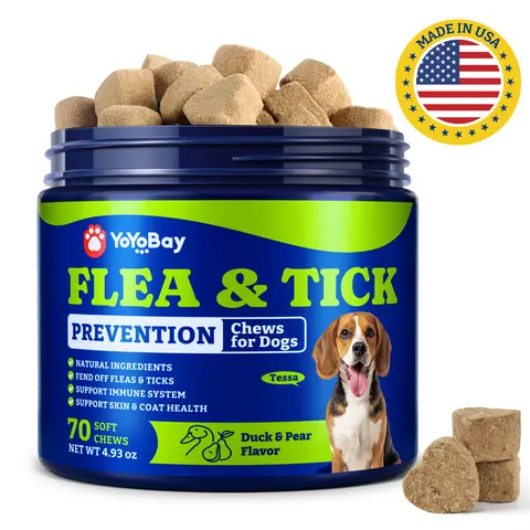 Flea and Tick Prevention for Dogs Chewable - 70 Soft Treat Chews, Duck & Pear Flavor - YOYOBAY Dog Flea and Tick Chewable, Natural Defense- Dog Immune Support Supplement