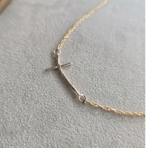Hammered Sideways Cross Gold-Fill Necklace