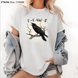 Edgy Unisex Raven Graphic Tee – Lightweight 180g Cotton, Casual Loose Fit for Summer Workouts