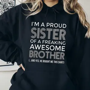 Vintage Style Unisex Hoodie – Proud Sister and Awesome Brother Funny Round Neck Sweatshirt