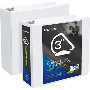 Durable 3 Ring Binder, 3 inch D Ring Binders, Hold 725 Sheets of US Letter Size Paper, 2 Pack (White)