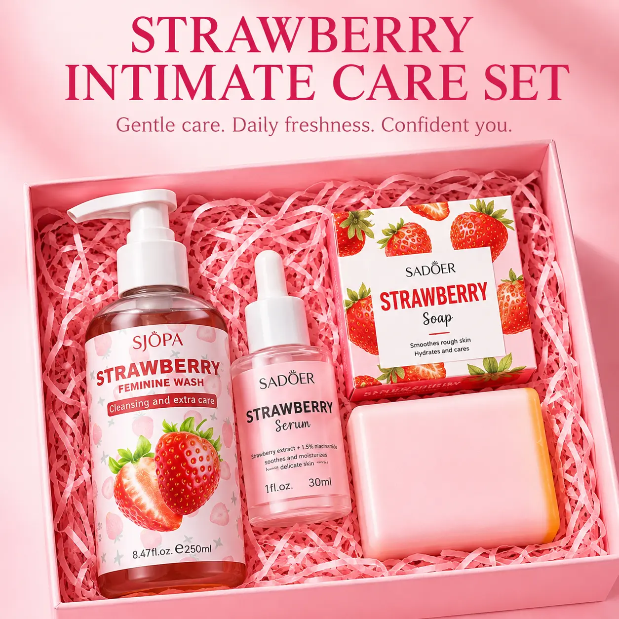 3PCS Strawberry Women's Intimate Wash, long-lasting fragrance, rich foam, controls odor and cleans skin, deep cleansing foam,  cleans intimate areas, suitable for sensitive skin, organic soap body wash, natural skincare Feminine Hygiene Products Cleanser