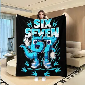 Cute Blue Flannel Blanket, Warm Digital Print Throw, Festival Gift, Wall Hanging, Sofa Bed Cover, Outdoor Multi-Purpose Blanket, Cozy Throw Blanket