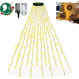 2025  Christmas Tree Lights Indoor with Voice Control & Remote | 448LED Waterfall Tree Topper Lights with 12 Modes & Timer, 7FT x 16 Lines Cascading Twinkle Lights for 7FT Xmas Decor(Warm White)