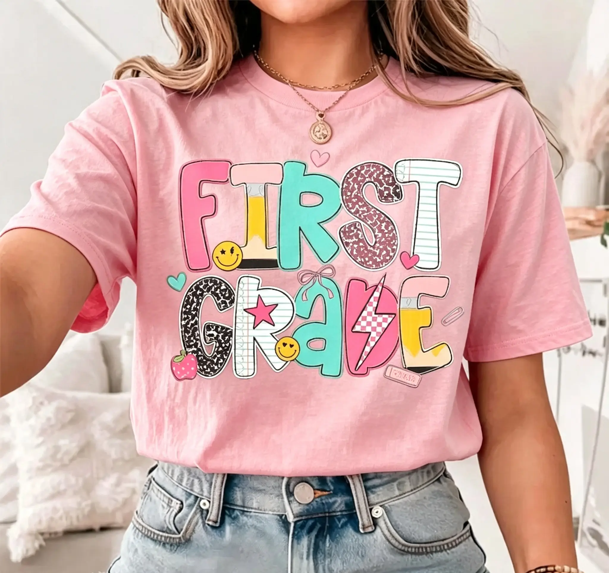 Cotton First Grade Shirt, Custom Teacher Shirt, 1St Grade Teacher Shirt, Back To School Shirt,Elementary Teacher Shirts,Teacher Gift Golf Gift T-Shirt For Men And WomenPLK0283