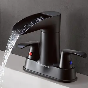 New Black Waterfall Spout Bathroom Faucet WaterSong 2-Handle Bathroom Sink Faucet with Pop Up Drain & Supply Lines RV Lavatory Vessel Faucet 4 Inch Centerset Waterfall Bathroom Faucet 2 or 3 Hole