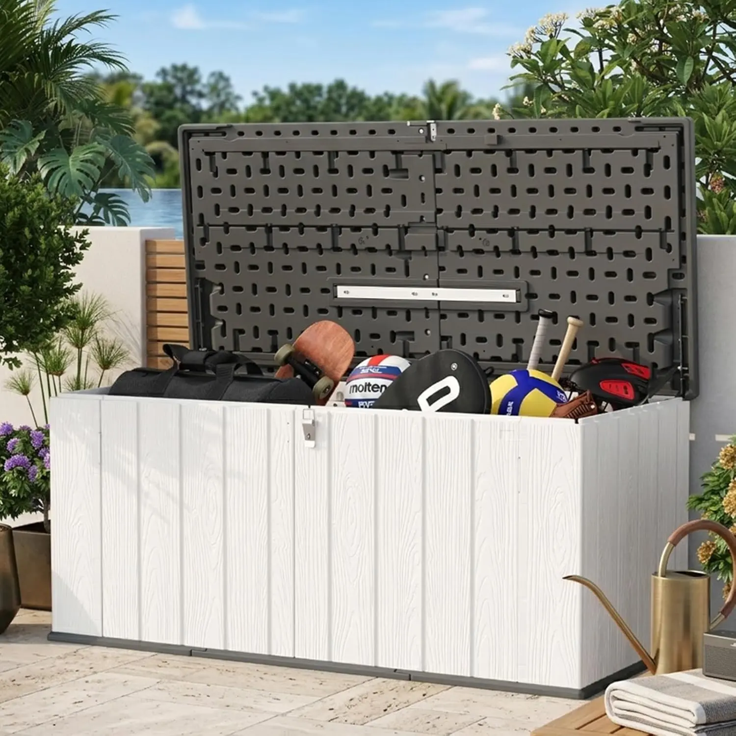 Aoxun Large Resin Storage Shed, 21 Cubic Feet All-Weather Outdoor Tool Organizer with Lid, 160 Gallon Waterproof Deck Box, Outdoor Storage for Cushions & Toys, Easy Assembly Containers With Lids Steel