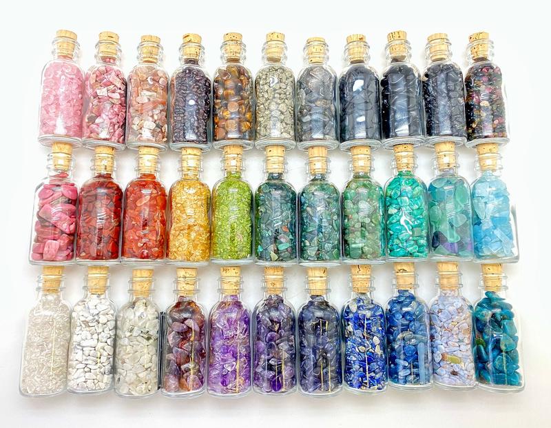 Gemstone Bottle (70 stone types available) Stone Bottles by New Moon Beginnings - Gemstone Chips Gemstone Bottle (70 stone types available) Stone Bottles by New Moon Beginnings - Gemstone Chips