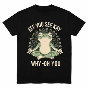 Funny EFF YOU SEE KAY Frog Meditation Graphic T-Shirt.Tee Design with Retro Cream Text and GreenMandala Art,Oversized tshirts for Men&Women