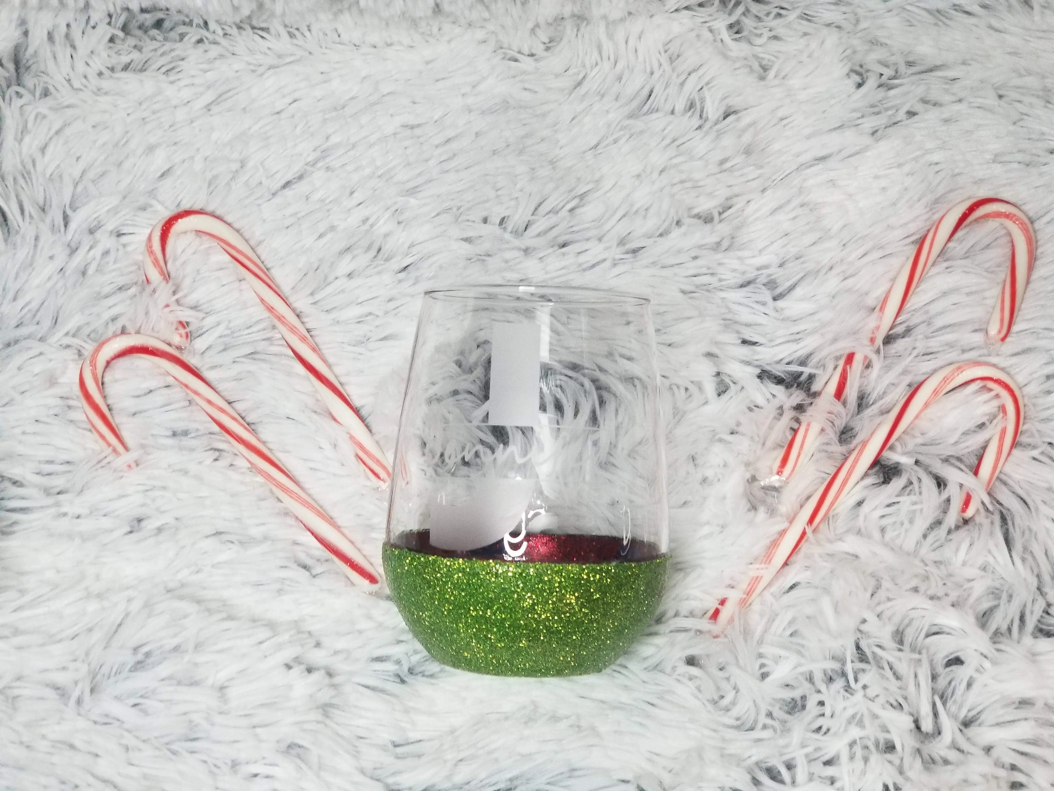 Christmas Glitter Peek A Boo Stemless Wine Glass