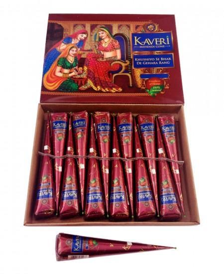 Kaveri Natural Henna Mehendi Cones Temporary Tattoo - Pack of 12, 25g Each, Safe & Easy Application for Festivals & Everyday Use