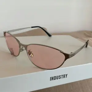 Industry Y2k Sunglasses Metal Frame with Pink Tinted Lenses Stylish Appeal for Fashionable Wearers Perfect for Fashion Enthusiasts